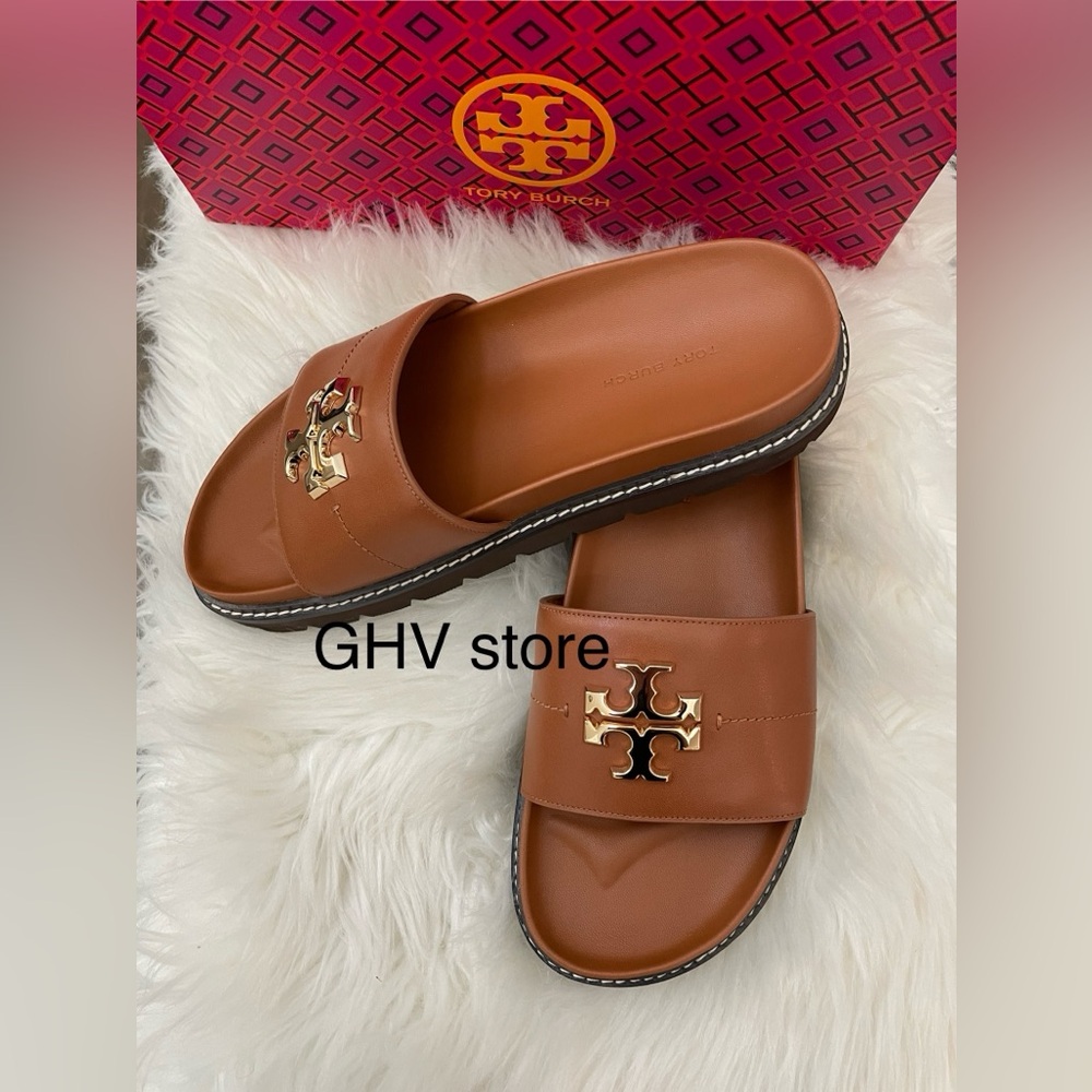 Tory Burch Everly Calf Leather Anatomic Lug Slide Sandal - Picture 4 of 4